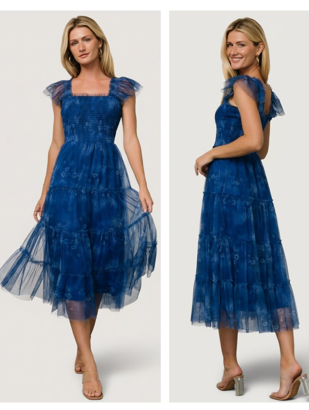 Baltic Born Blue Tiered Midi Tulle Dress